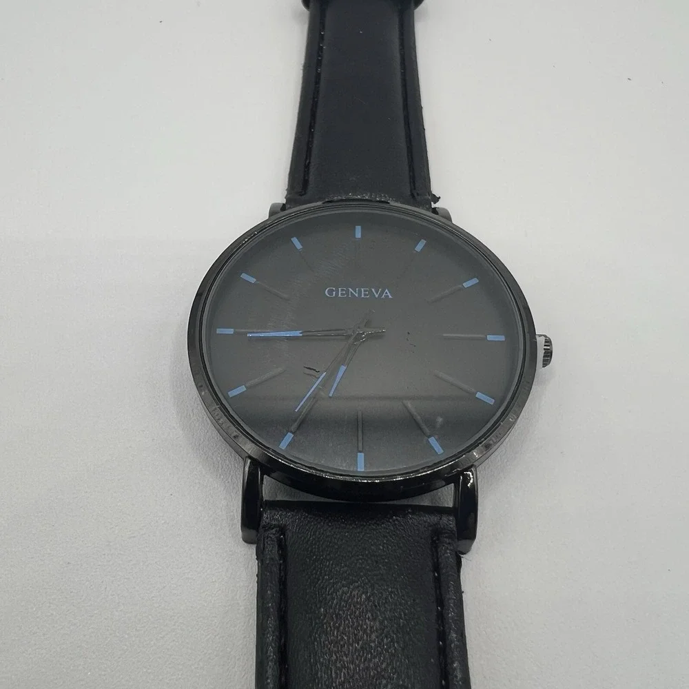 Geneva Mens Fashion Casual Quartz Wrist Watch Black Band Analog Classic Style‎